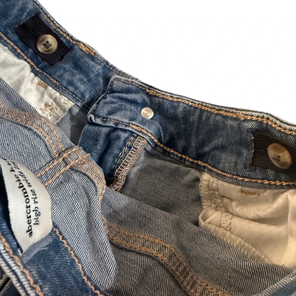 Abercrombie Kids Girls High Rise Wide Leg Jeans Braided Side Trim Blue Sz 15/16